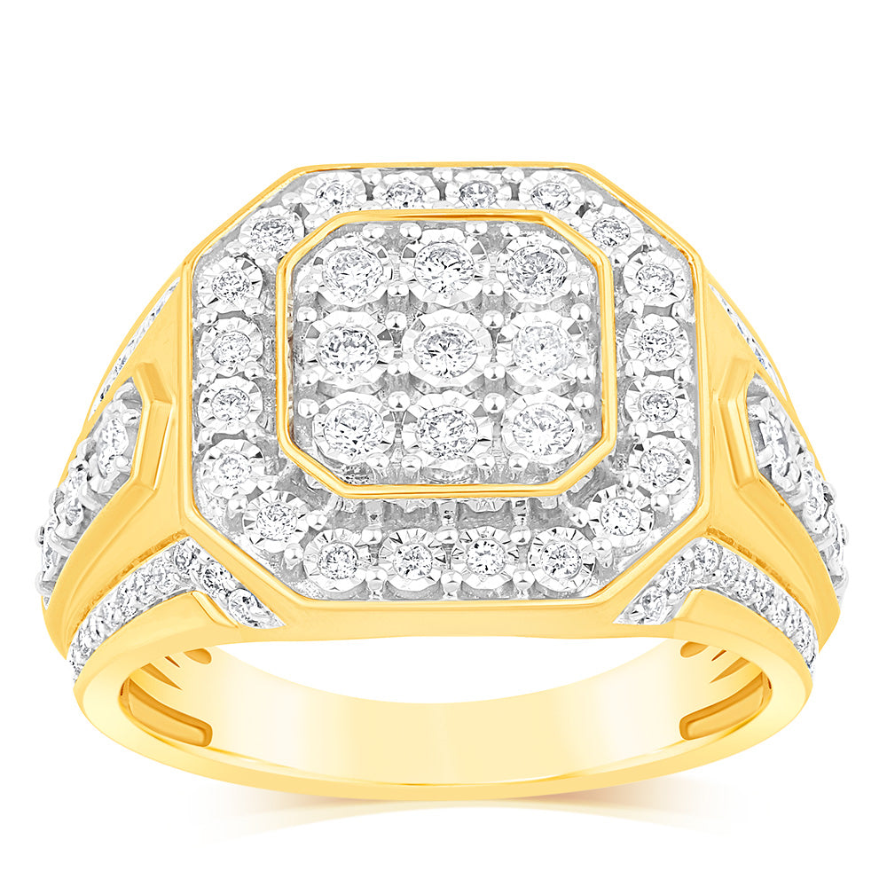 3/4 Carat Diamond Men's Wedding Band Ring - 75 Round Cut Diamonds in 9K Yellow Gold - Perfect for Engagement, Anniversary & Special Occasion Gifts