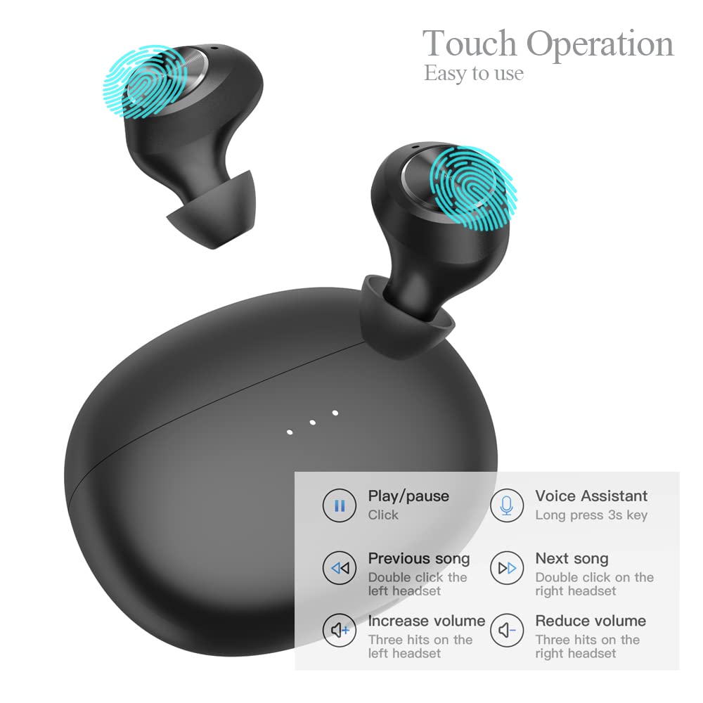 Kamon K12 Wireless Bluetooth Earbuds with Charging Case - Bluetooth 5.3, IPX7 Waterproof, Touch Control, Built-in Mic - HiFi Stereo Sound for iPhone 14/13, Samsung Galaxy - Perfect for Gym, Running & Daily Use (Black)