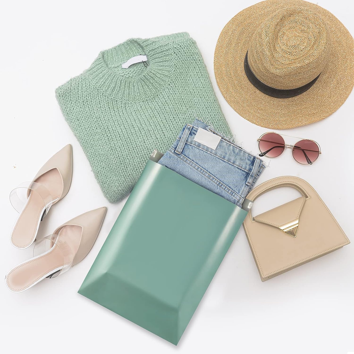 14.5x19 Inch Poly Mailer Envelope Shipping Bags - Waterproof Mailing Pouches for Ecommerce | Gray Jade Green | Perfect for Clothing, Books & Small Business Shipments
