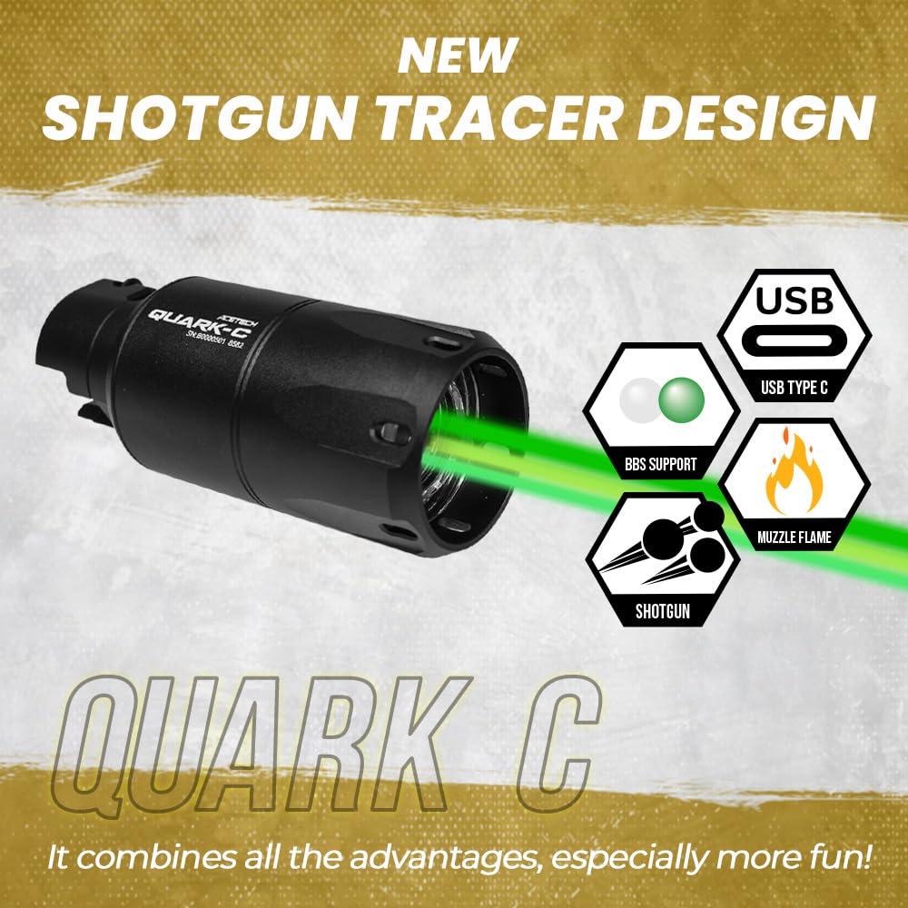 ACETECH Airsoft Tracer Unit Quark C - Green LED Glow in Dark Tracer for Gel BBs | Compatible with Shotguns | Perfect for Night Games & CQB Combat
