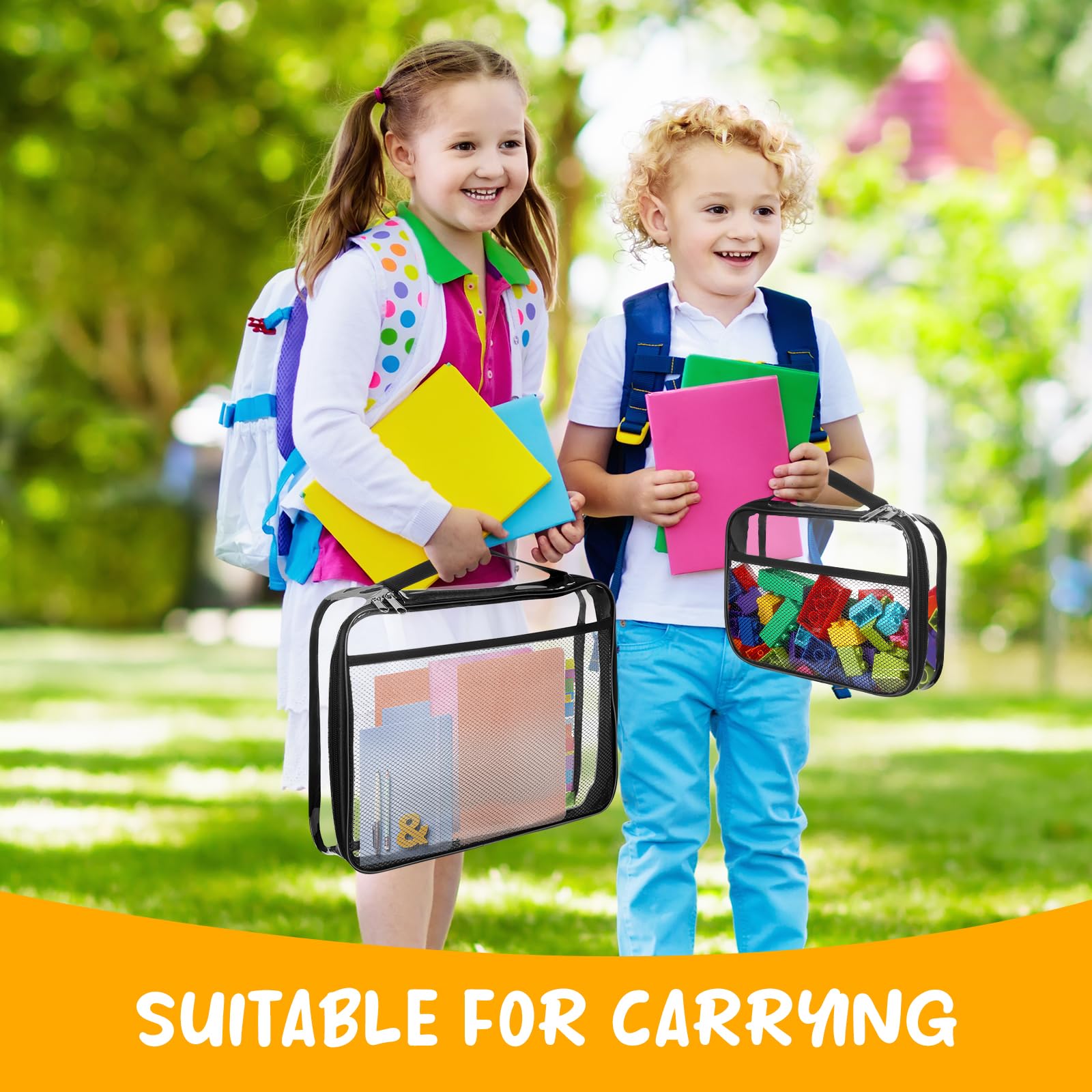8 Pack Reusable Clear PVC Toy Storage Bags with Zipper - Waterproof Travel Organizer for Building Blocks, LEGO Bricks, Puzzles & Books | Portable Handle for Easy Carrying | Perfect for Kids Room, Playroom & Travel Organization