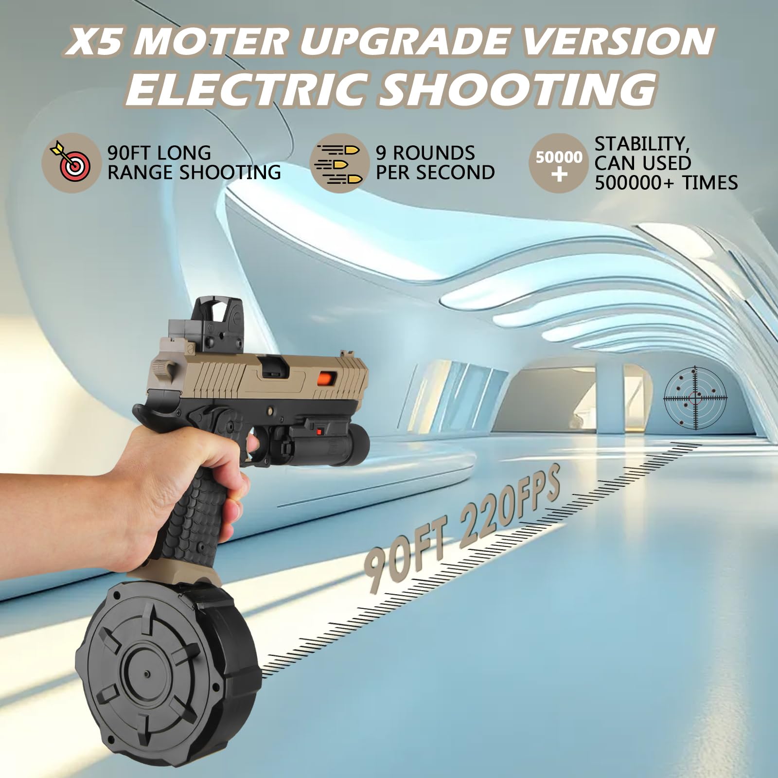 Upgraded Full Auto Gel Toys X5 with Goggles & Drum - Advanced Version of X2 - Outdoor Shooting Game for Teens & Adults 14+ - Perfect for Christmas, Easter, Birthday Parties & Backyard Fun - Sandy Color