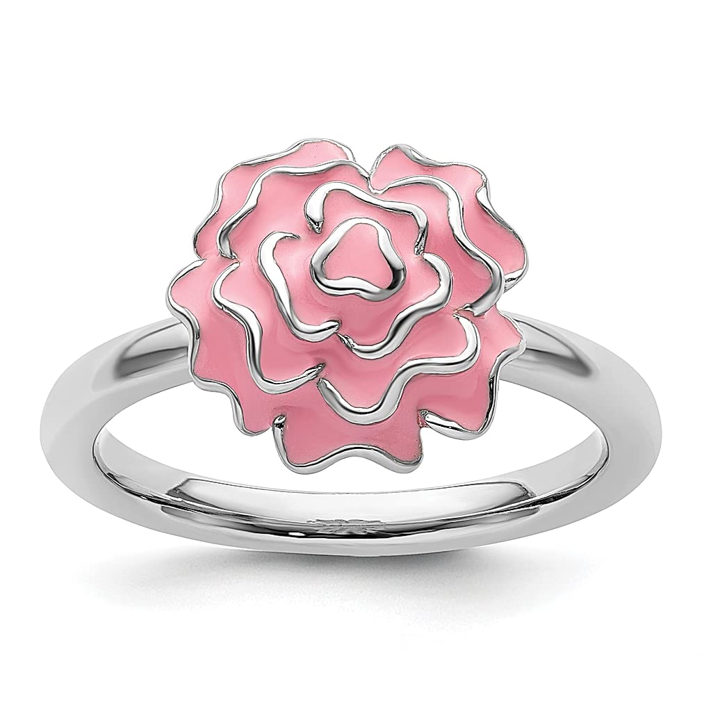 925 Sterling Silver Carnation Stackable Ring - Dainty Flower Leaf Design Women's Fine Jewelry - Perfect Gift for Her, Birthday, Anniversary & Everyday Wear