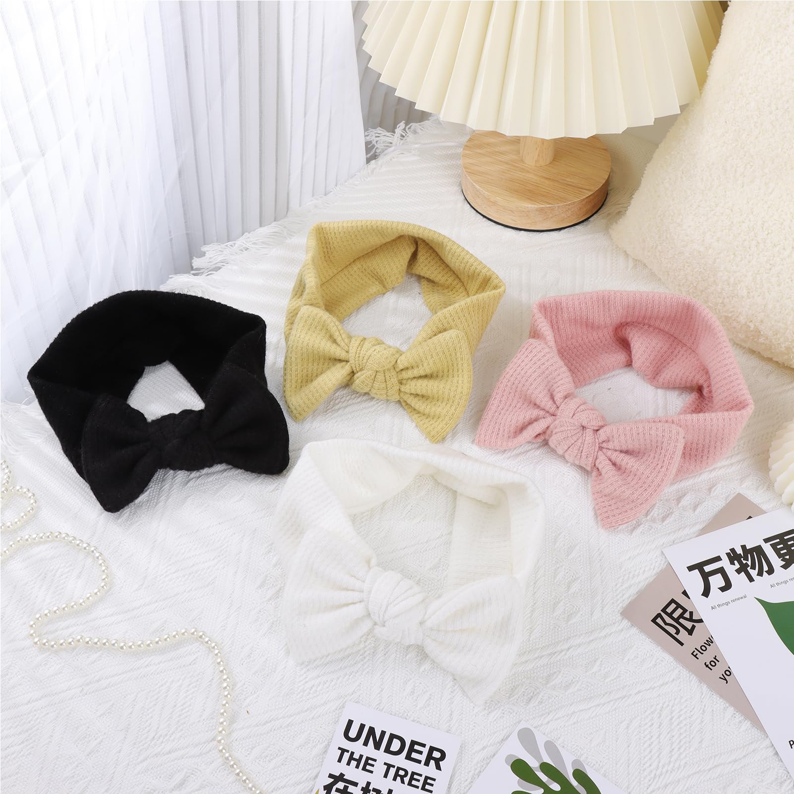 YanJie Soft Handmade Baby Girl Headbands & Bows - Newborn Headwrap Hair Accessories for Infant Toddler (Black, White, Pink, Curcuma) - Perfect for Photoshoots, Birthday Parties & Daily Outfits