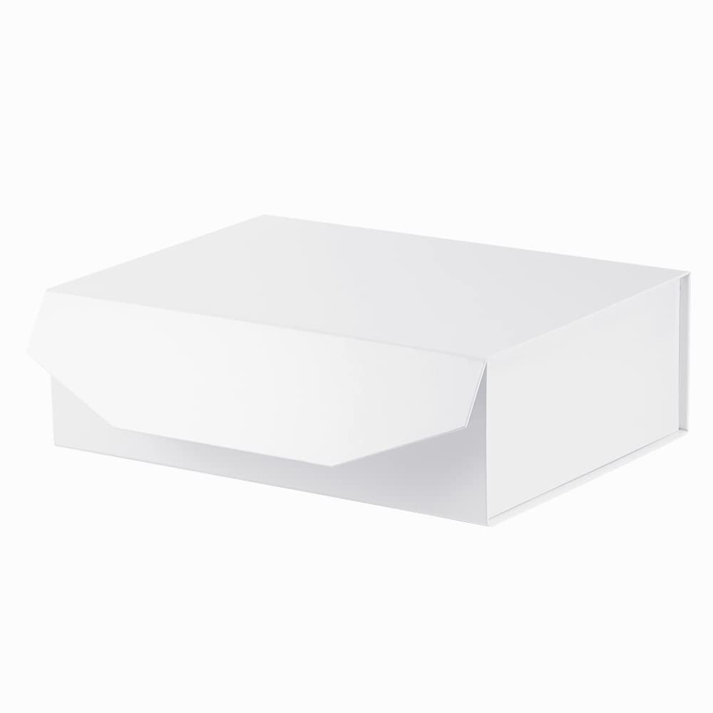 13x9x4 Inch White Large Gift Box with Lid - Magnetic Closure Collapsible Storage Box for Bridesmaid Proposals, Groomsman Gifts & Clothing | Reusable Glossy Wedding Gift Box for Jewelry, Cosmetics & Special Occasions