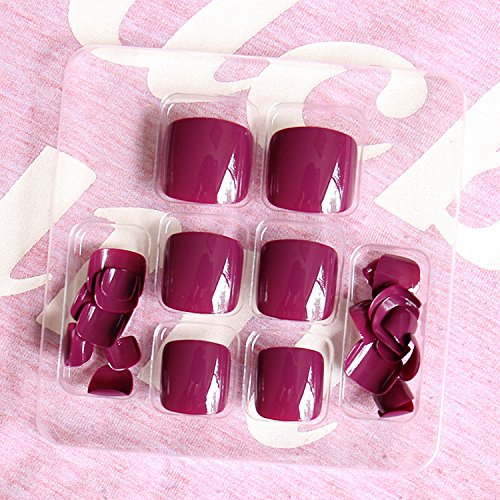 24pcs Solid Color Press-On Toe Nails - Candy Style Full Cover Finished Feet Patches (Ruby Red/Nude Yellow/Taro Purple/Grey) for Pedicure, Salon & Home Manicure - Perfect for Summer, Beach & Special Occasions