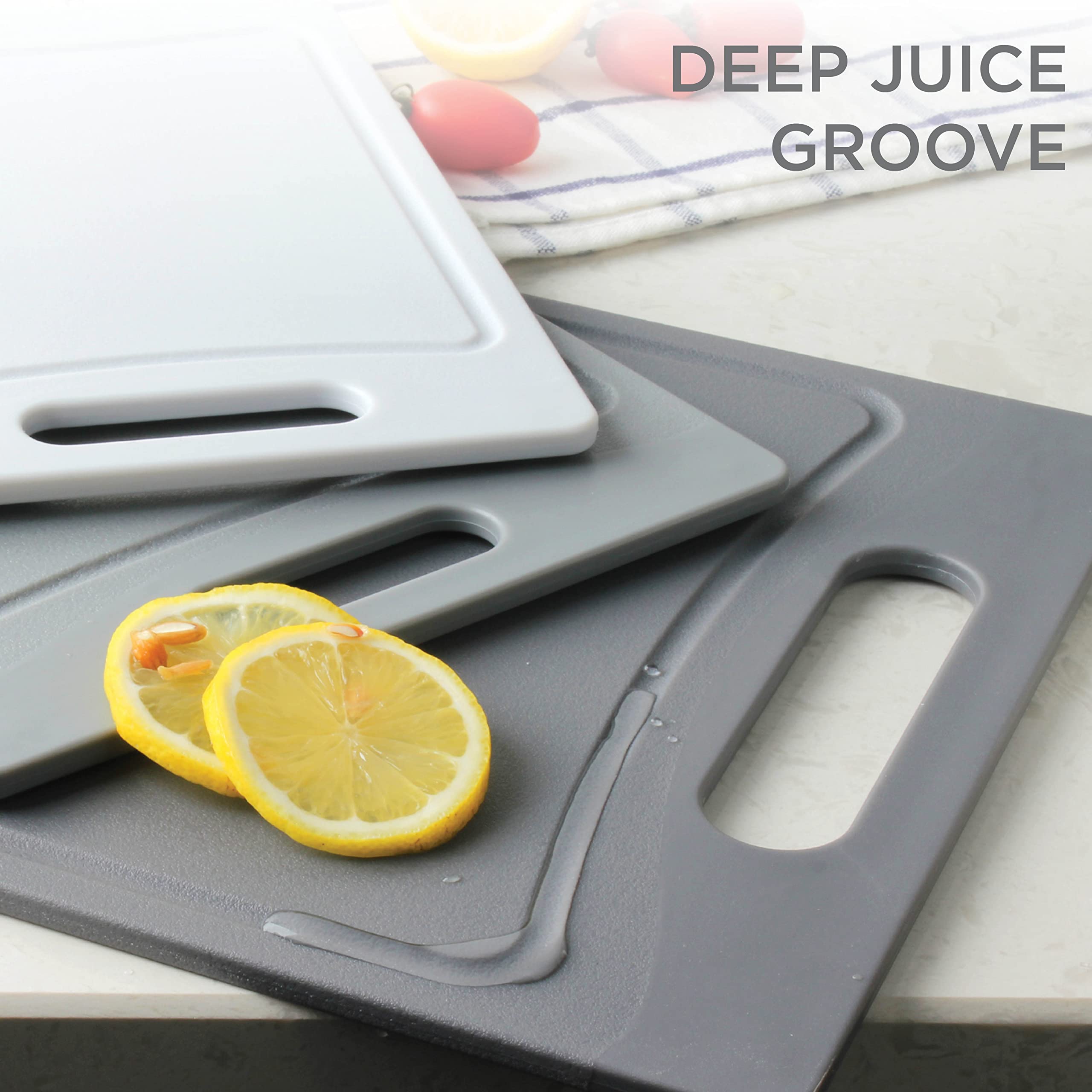 Non-Slip Cutting Board Set with Easy Grip Handle - 3 Durable Kitchen Cutting Boards for Meat, Vegetables & Fruits | Dishwasher Safe Gray Chopping Boards | Perfect for Meal Prep, Cooking & Food Presentation