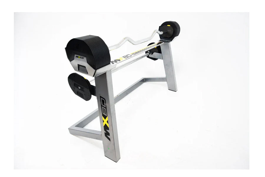 MX80 Rapid Change Adjustable Barbell & Curl Bar System (20-80lbs) - Home Gym Equipment for Strength Training & Weightlifting Workouts