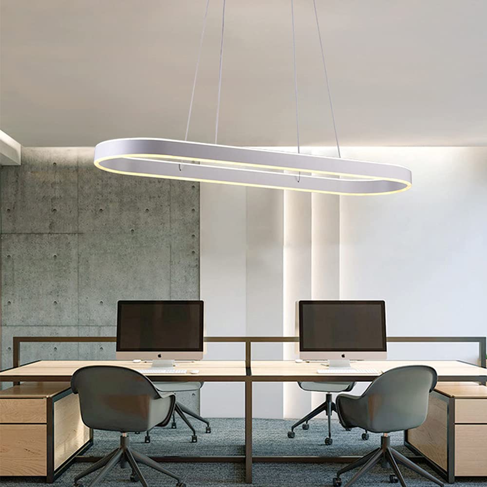 Modern Gold LED Dimmable Pendant Lamp - Circular Chandelier for Dining Table & Kitchen Island with Remote Control, High Translucent Acrylic Linear Hanging Light for Living Room, Bedroom, Restaurant (White) - Perfect for Home Decor, Dining Areas and Commercial Spaces