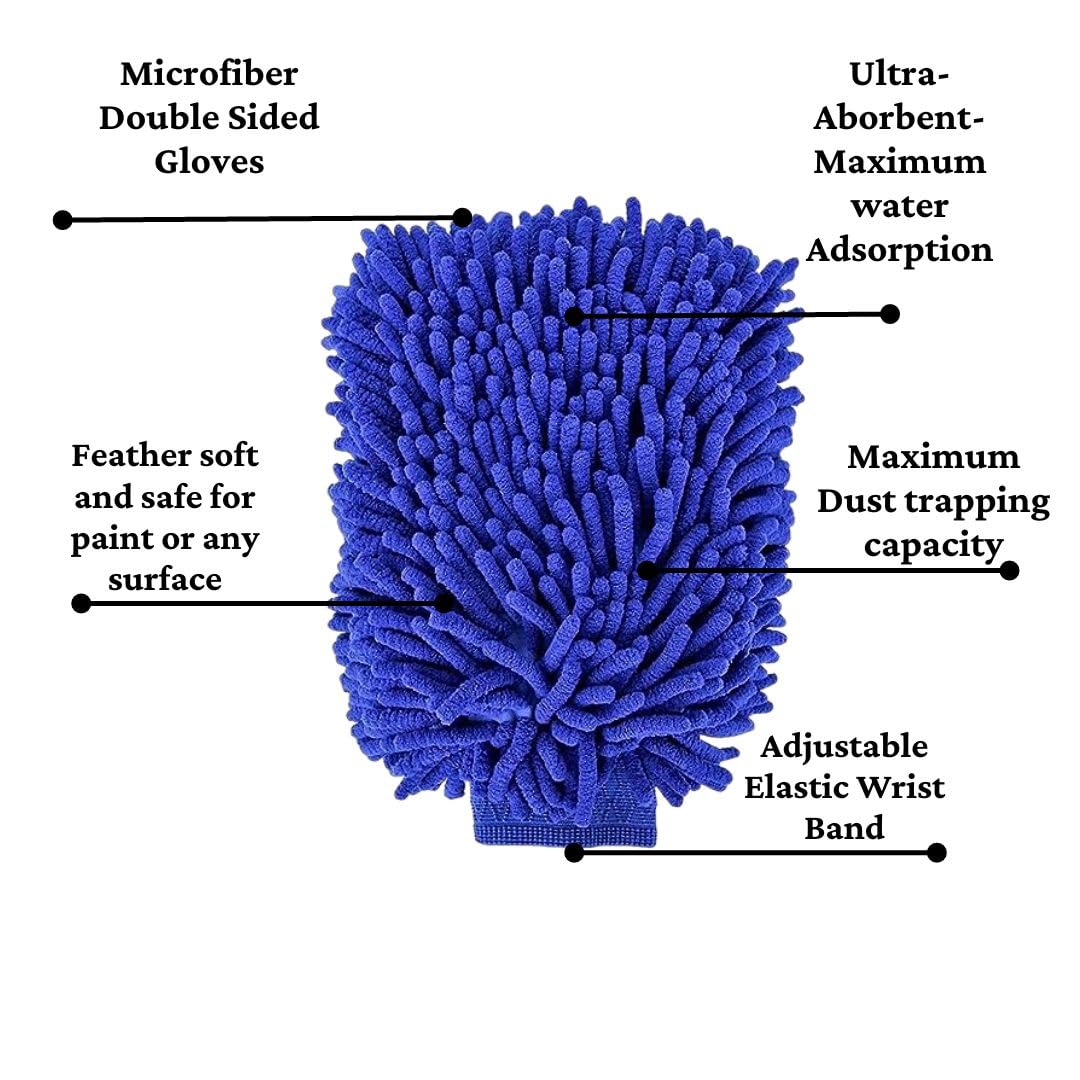 Premium Microfiber Double-Sided Chenille Mitt Gloves (2-Piece Set) - 1700 GSM Super Absorbent for Car Detailing, Kitchen Cleaning & Home Dusting - Lint-Free, Scratch-Free Large Wash Mitts - Multi-Purpose Cleaning Gloves for Cars, Dishes & Household Surfaces