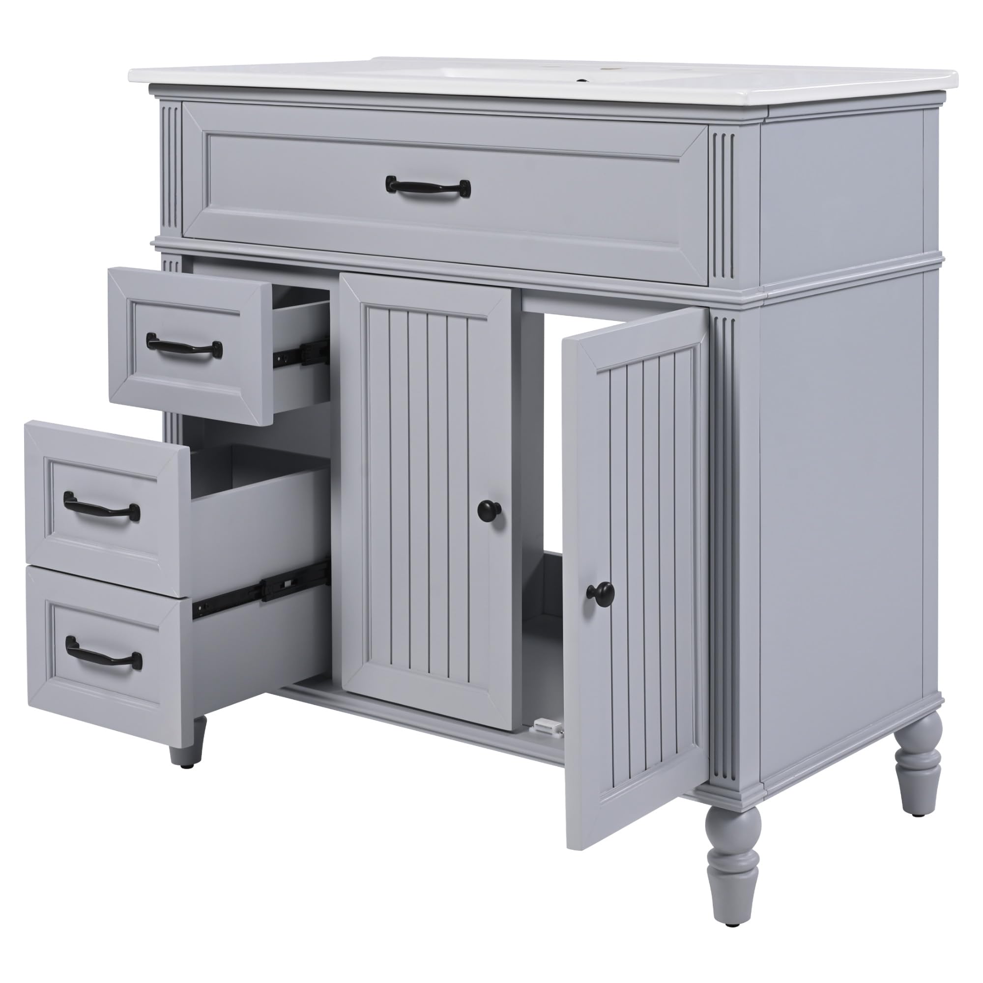 Harper & Bright Designs 36 Inch Modern Bathroom Vanity with Sink & Storage Drawers - Solid Wood Frame & MDF Board - Soft Close Door Hinges - Space Saving Gray Cabinet for Small Bathrooms, Powder Rooms & Master Baths