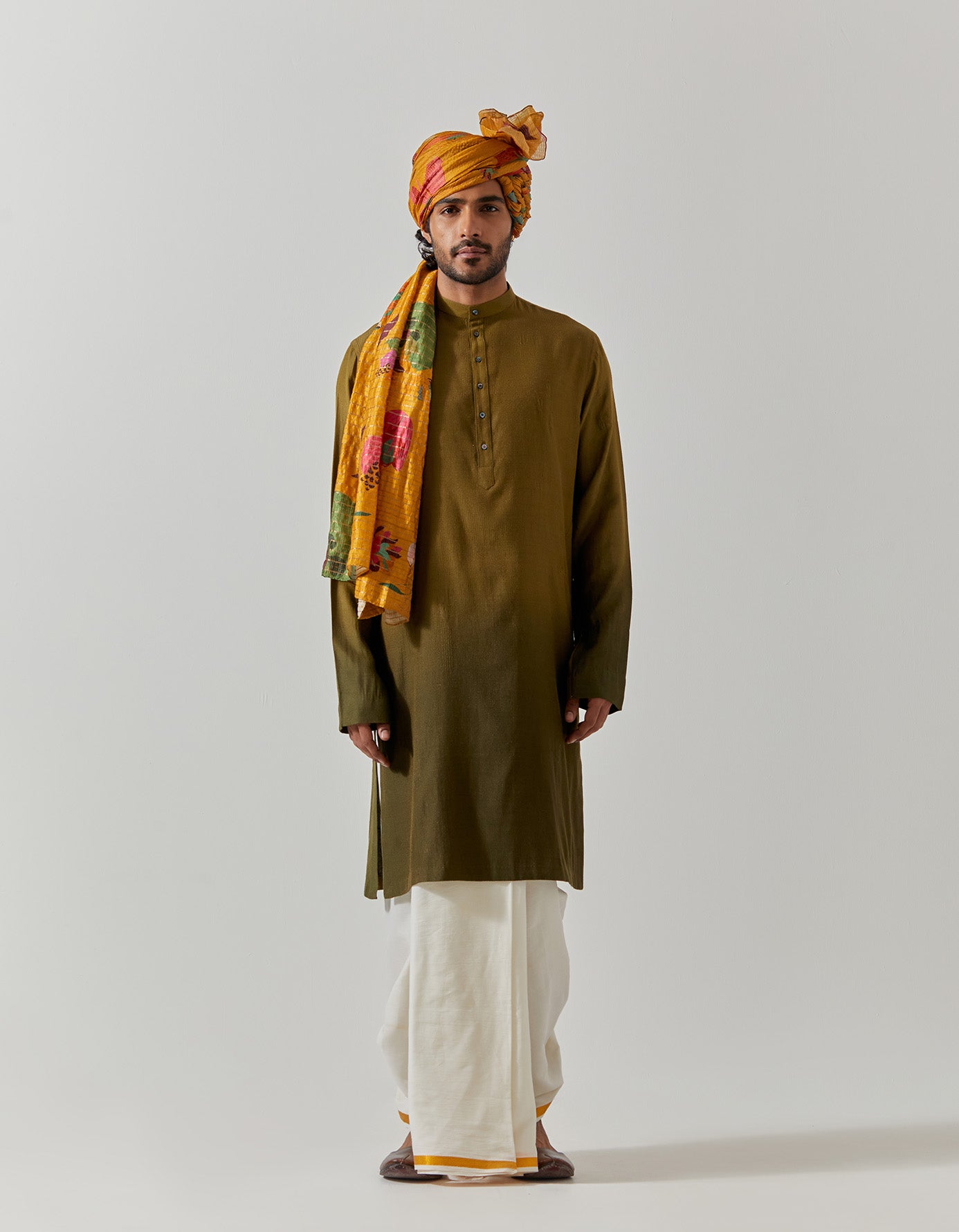 Roshan Bade Miyan Kurta - Premium Muga Satin Olive Kurta for Men - Traditional Indian Ethnic Wear for Festivals & Weddings