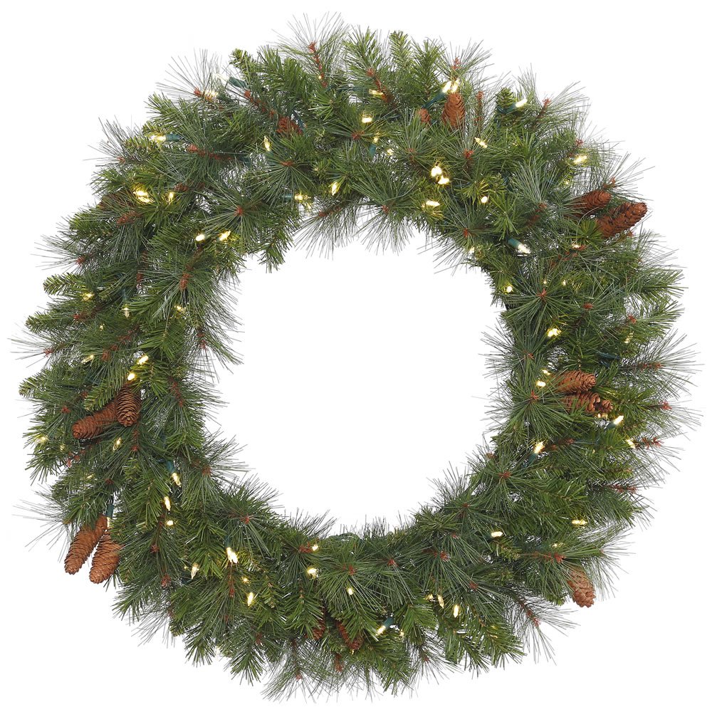 Vickerman 48-Inch Savannah Mixed Pine Artificial Christmas Wreath with 200 Warm White LED Lights - Holiday Decor for Front Door, Fireplace Mantel & Indoor/Outdoor Christmas Decoration