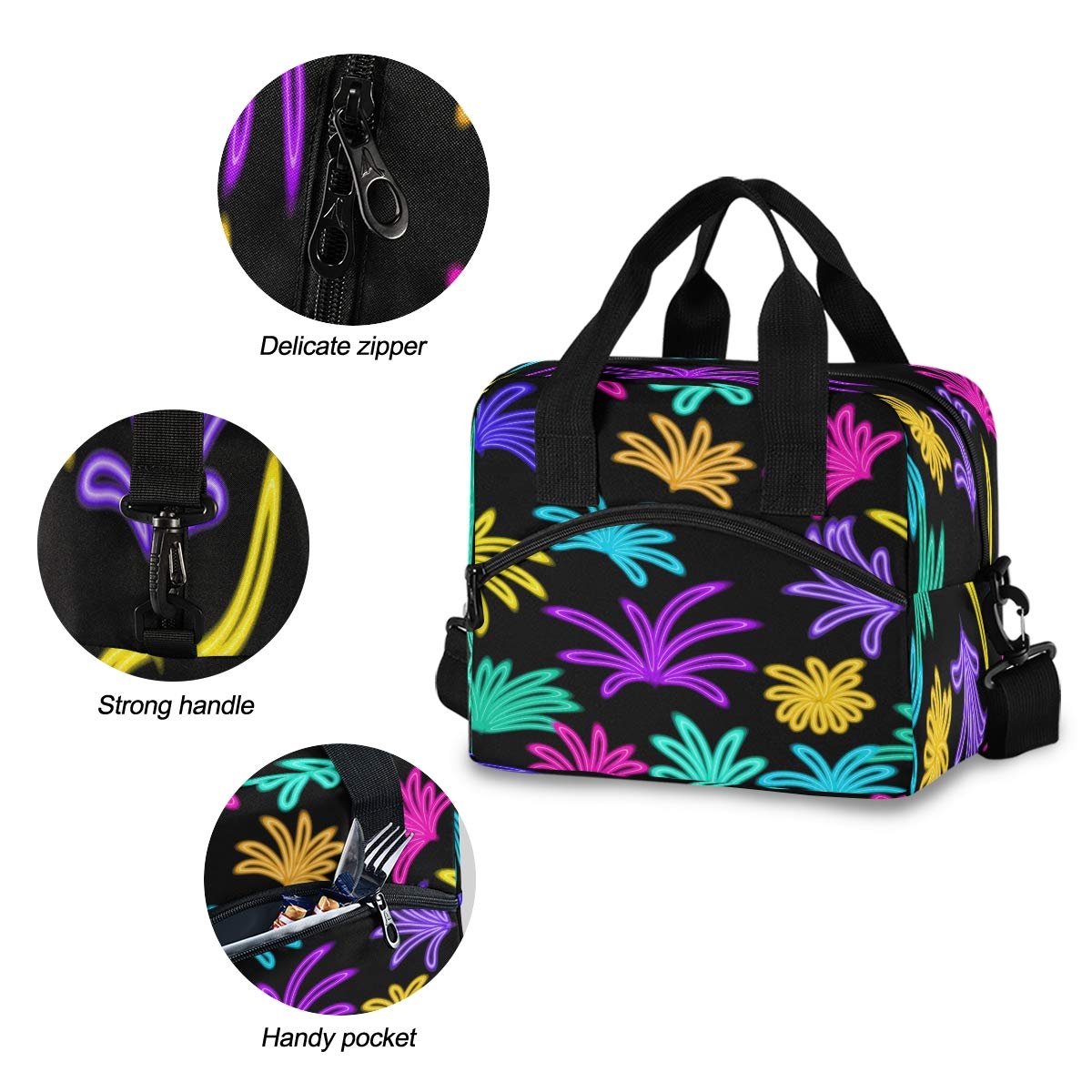SUABO Insulated Lunch Cooler Bag for Women & Men - Leakproof Reusable Lunch Box for Work, School, Picnic & Travel - BPA Free Thermal Lunch Tote with Decorative Elements