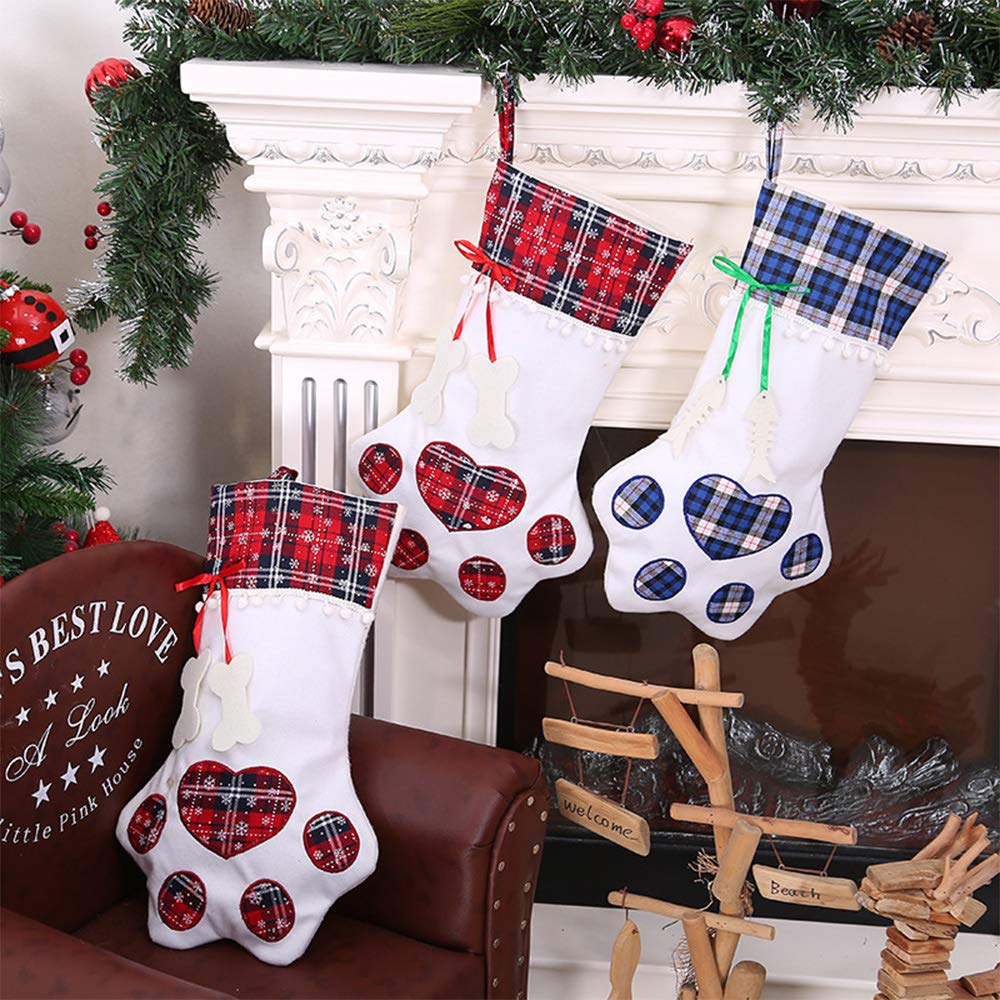 Large Christmas Stockings for Gifts & Decor - Rustic Holiday Stocking with Xmas Tree Design - Family Holiday Decorations for Fireplace, Mantel & Festive Home Decor (Style 3)