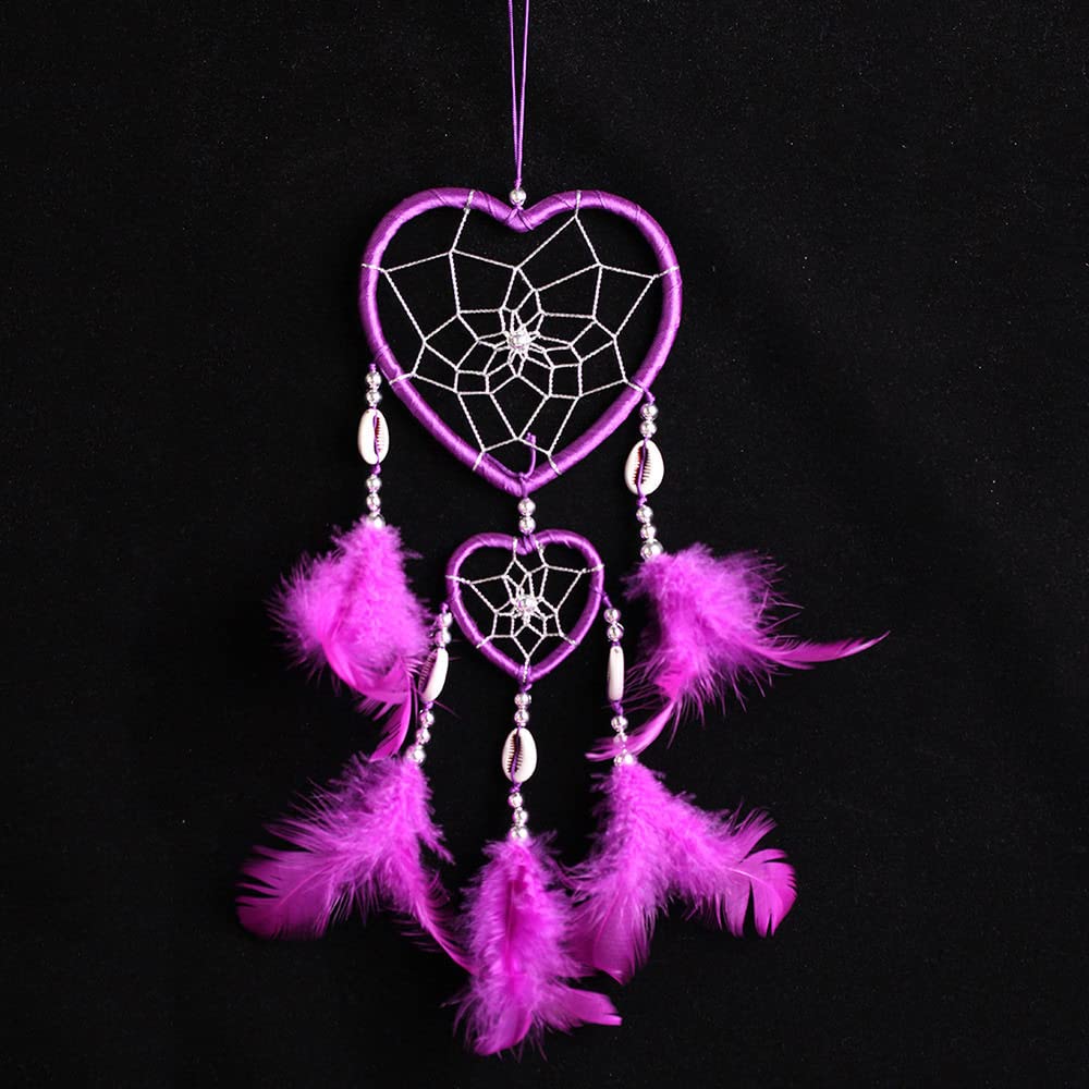 LIBERGA Heart-Shaped Dream Catcher Wall Hanging - Boho Bedroom Decor for Girls with Feathers & Purple Accents | Aesthetic Room Ornament for Nursery, Dorm & Home Decor
