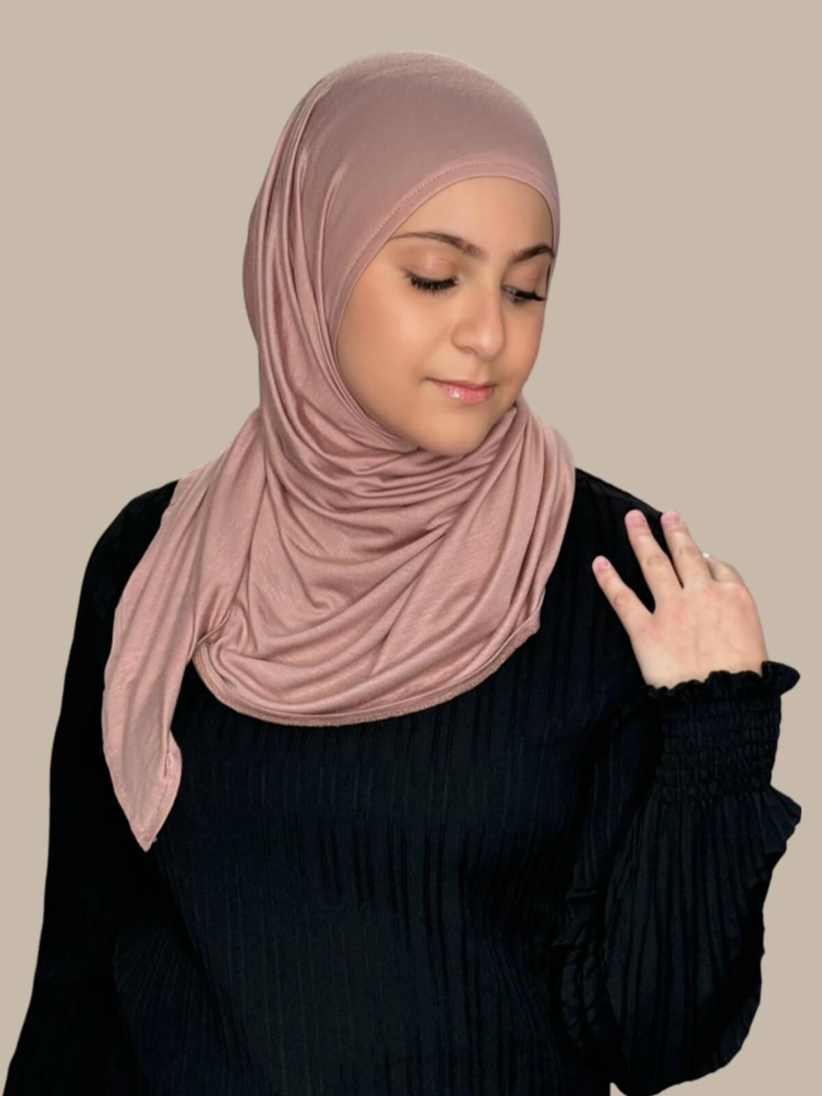 Modish Girl Pre Sewn Jersey Hijab - Dusty Rose Color, Soft & Comfortable Muslim Headscarf for Women - Perfect for Daily Wear, Prayer, and Special Occasions