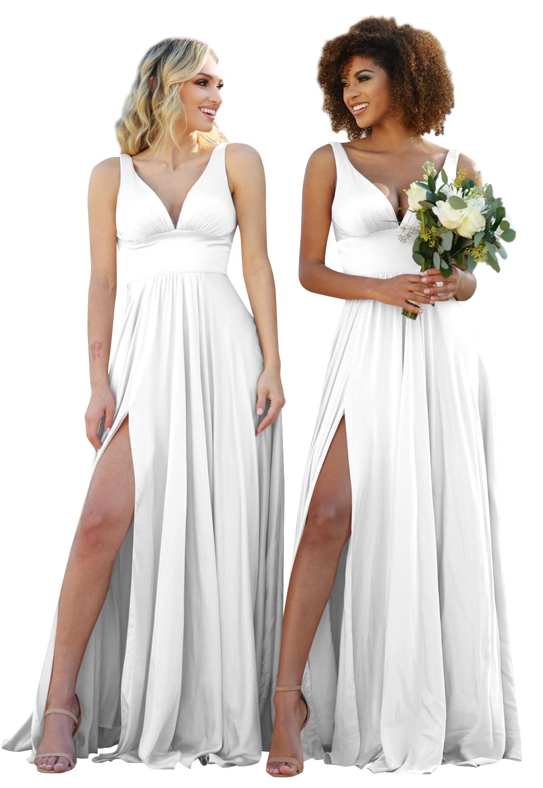Elegant A-Line Chiffon Bridesmaid Dress with High Slit - Women's Formal Prom Gown for Weddings, Parties & Special Occasions