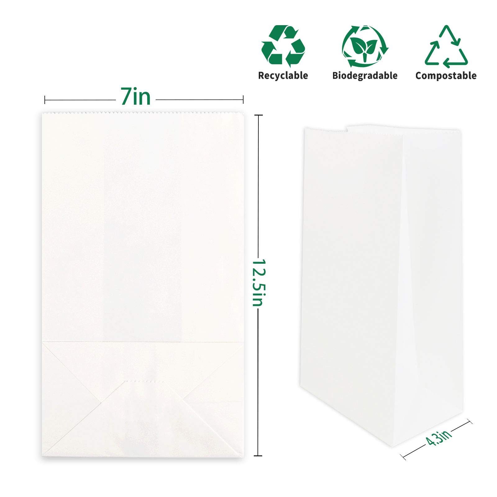 Eco-Friendly Kraft Paper Lunch Bags 50-Pack | 12Lb Durable 7x4.3x12.5