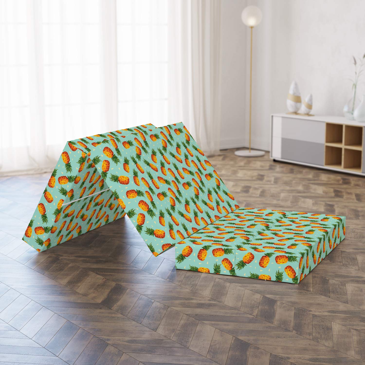 Ambesonne Retro Foldable Mattress - Vintage Beach Summer Design, Portable Guest Bed for Camping, Travel & Home Use