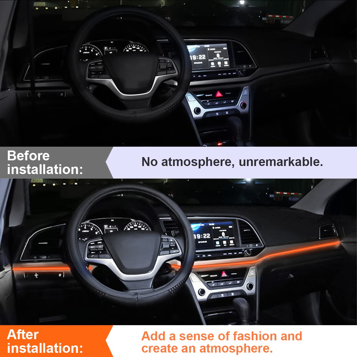 EL Wire Car Interior LED Strip Lights - 16FT Orange Neon Light with Sewing Edge for Auto Cigarette Lighter, Electroluminescent Ambient Lighting Kit with Fuse Protection - Perfect for Car Decoration, Night Driving & Interior Customization