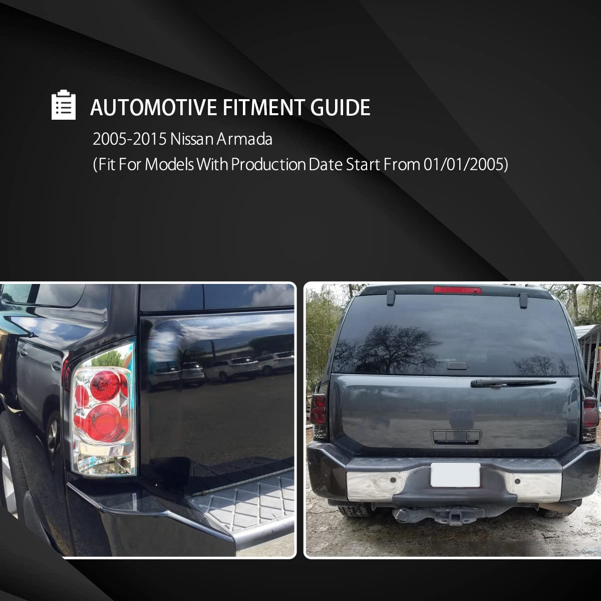 AUTOZENSATION Smoke Lens Tail Lights Compatible with 2005-2015 Nissan Armada - Left & Right Pair Assembly - Upgrade Your Vehicle's Rear Lighting for Enhanced Style & Safety