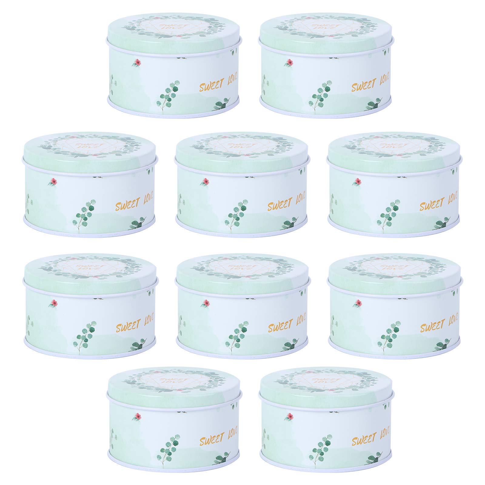 Amosfun Round Tinplate Wedding Candy Box - Lovely Candy Storage Container for Party Favors, Bridal Shower, Baby Shower & Birthday Celebrations