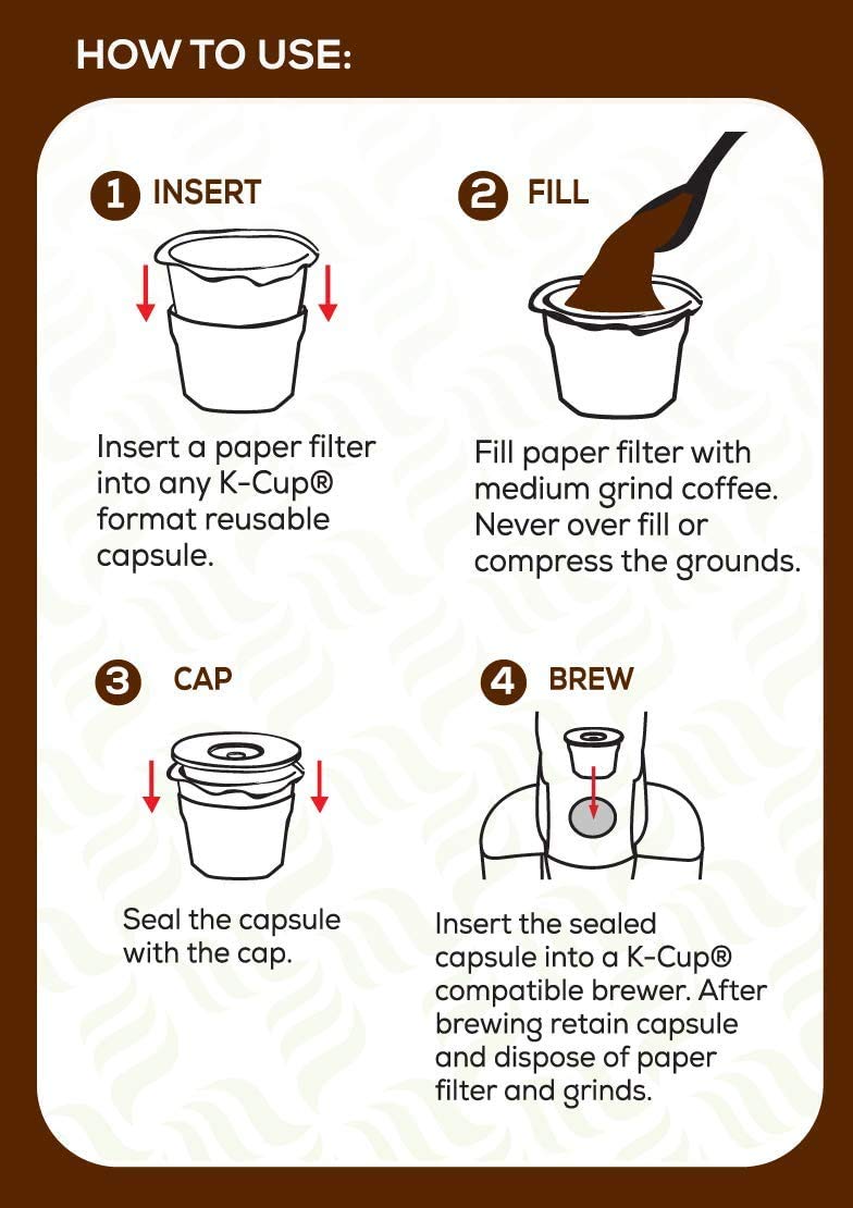 Eco-Friendly Reusable K Cup Coffee Pods 4-Pack with 100 Disposable Paper Filters | Compatible with Keurig & Most Single-Serve Coffee Makers | Perfect for Home, Office & Camping Use