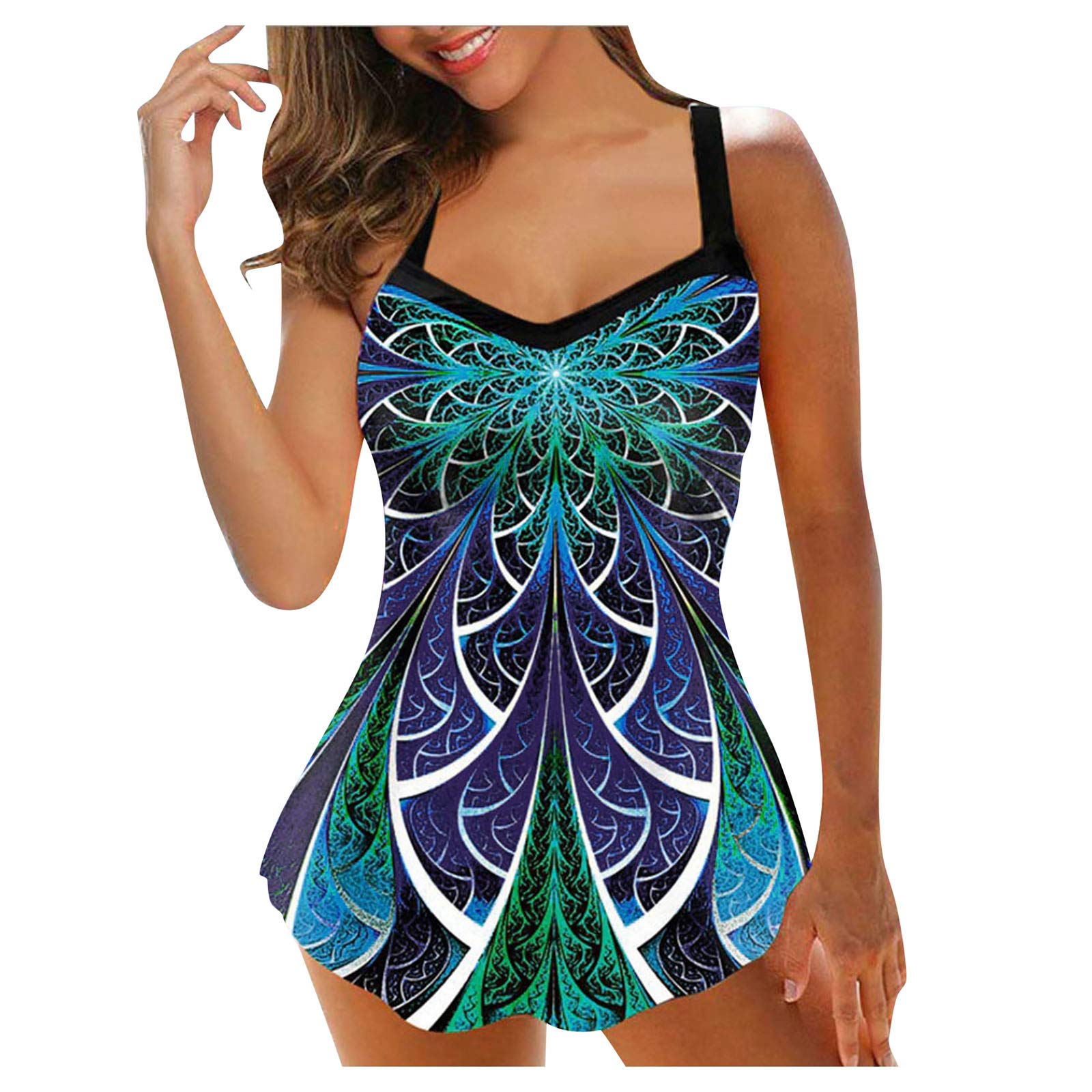Women's Bohemian Floral Print Tankini Swimsuits - Backless Swim Dress with Tummy Control Bottoms | Two Piece Bathing Suit for Beach, Pool & Vacation