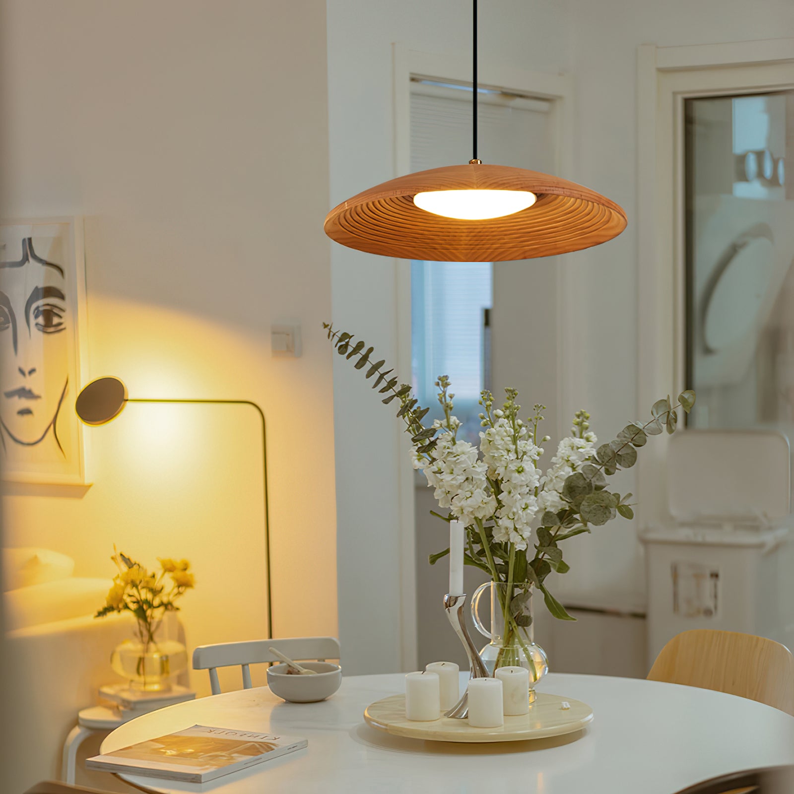 Handmade Growth Ring Pendant Lamp - Modern Wooden Hanging Light Fixture for Dining Room, Kitchen Island & Bedroom Decor