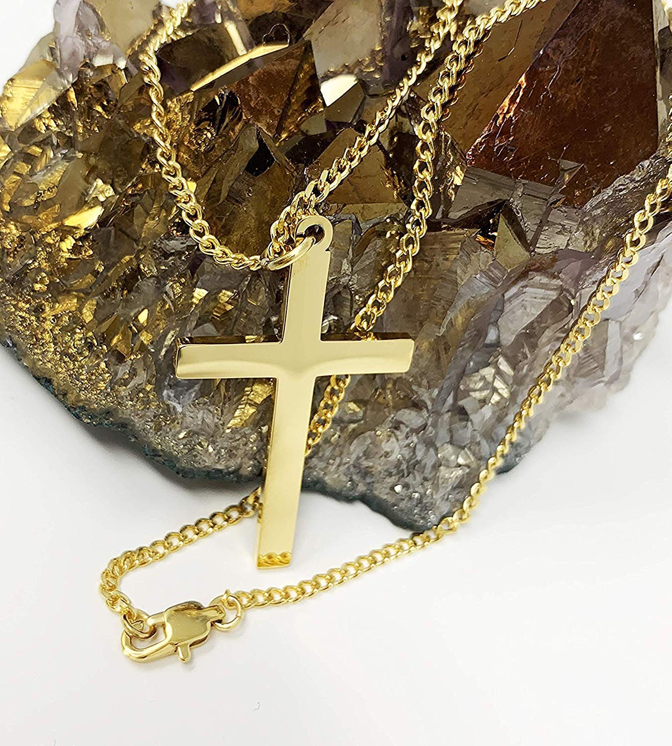 24K Gold Plated Cuban Link Chain with Cross Pendant - 3MM Diamond Cut Religious Necklace for Men, Women & Teens - Perfect for Faith Jewelry, Gifts & Everyday Wear