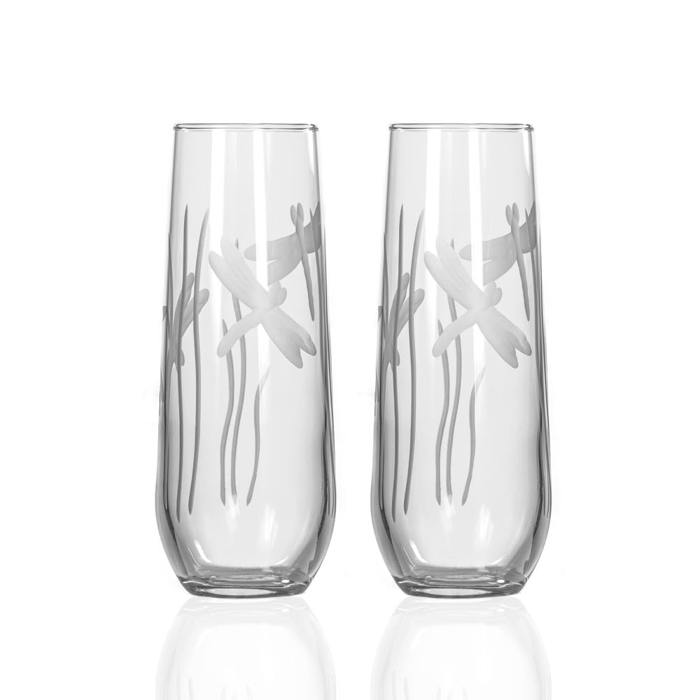 Premium Dragonfly 8.5oz Stemless Champagne Flutes - Set of 2 | Elegant Wine Glasses for Wedding, Party & Romantic Dinner | Dishwasher Safe & Shatter-Resistant Crystal Glassware