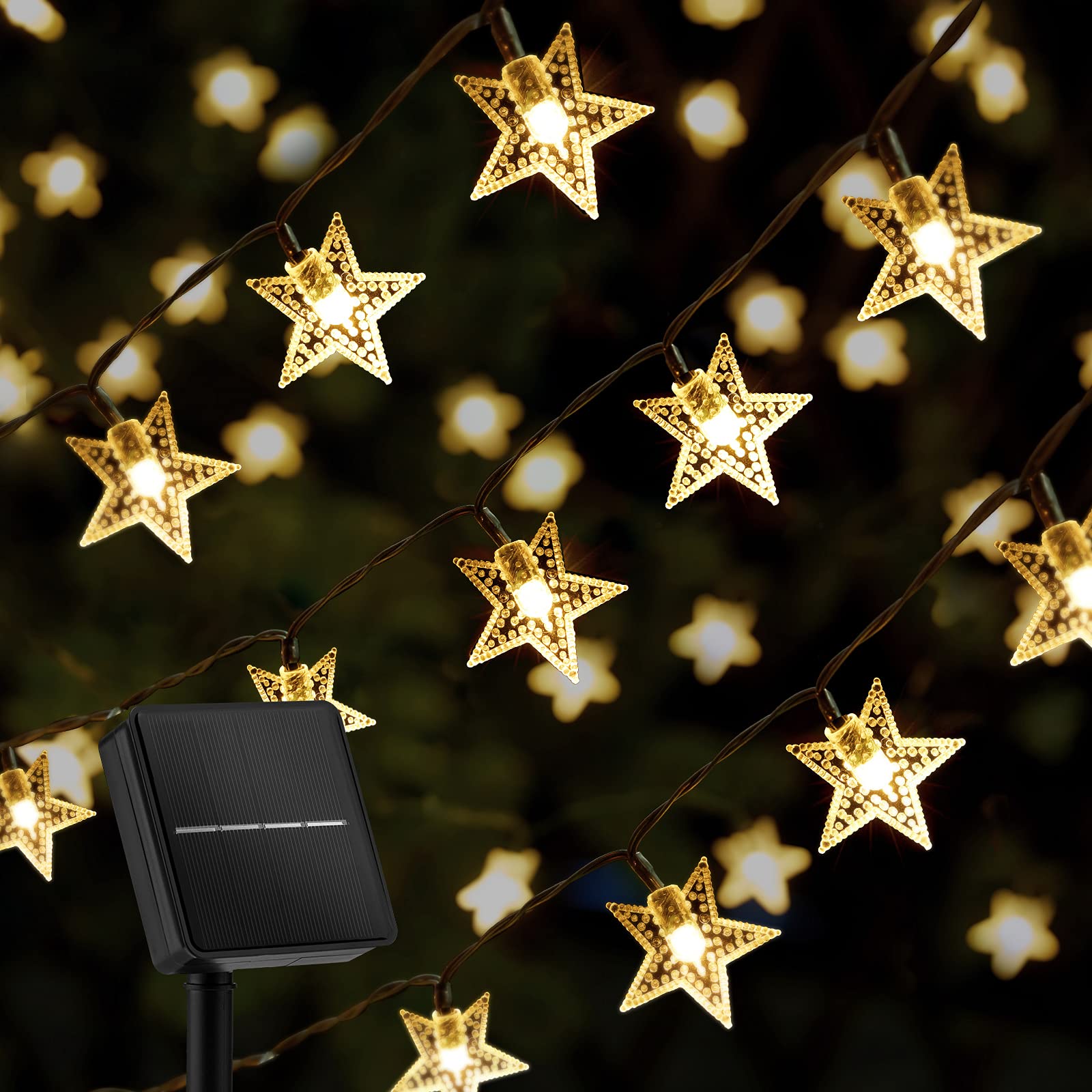 100 LED Solar Star String Lights Outdoor - 39 Ft Waterproof Christmas Lights with 8 Lighting Modes | Solar Powered Decoration for Garden, Patio, Wedding, Party & Holiday Decor (Warm White) | Perfect for Backyard, Porch, Festival and Special Events Lighting