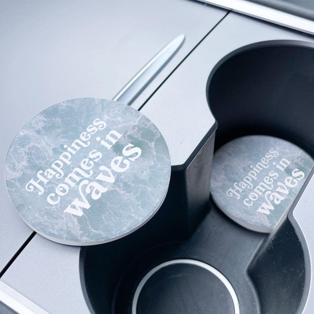 Joyride Home Décor 2-Pack Ceramic Car Coasters Set - 2.65 Inch Round Non-Slip Cup Holders for Vehicles - Protect Your Car Interior & Express Personal Style - Perfect for Coffee Lovers & Commuters