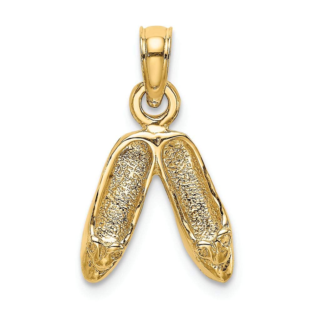 14K Yellow Gold Polished Textured Ballerina Slippers Charm Pendant - Elegant Jewelry Gift for Dancers, Ballet Lovers & Collectors - Perfect for Necklaces, Bracelets & Charm Bracelets