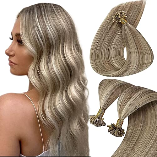 Sunny Blonde U-Tip Human Hair Extensions 20 Inch - 100% Remy Human Hair with Keratin Bonds for Seamless Blending | Perfect for Dark Golden Blonde & Platinum Blonde Highlights | Great for Parties, Weddings & Daily Styling