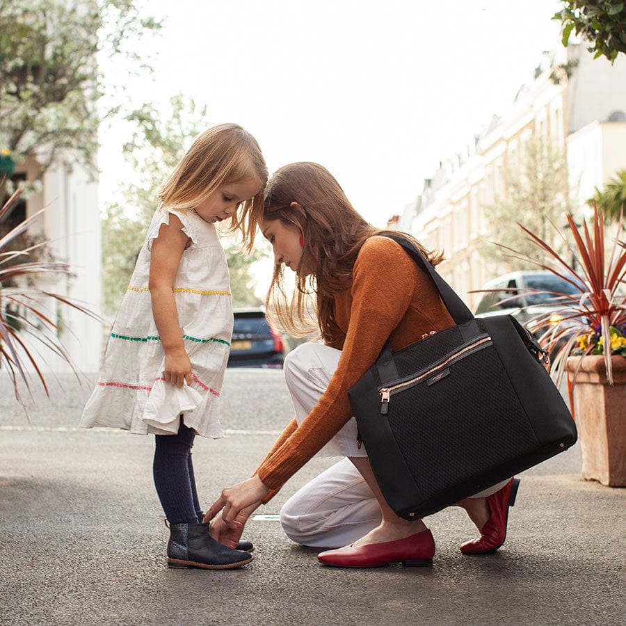 Storksak Stevie Luxe Diaper Bag - Waterproof Scuba Black Backpack for Moms - Perfect for Baby Essentials, Travel & Daily Use