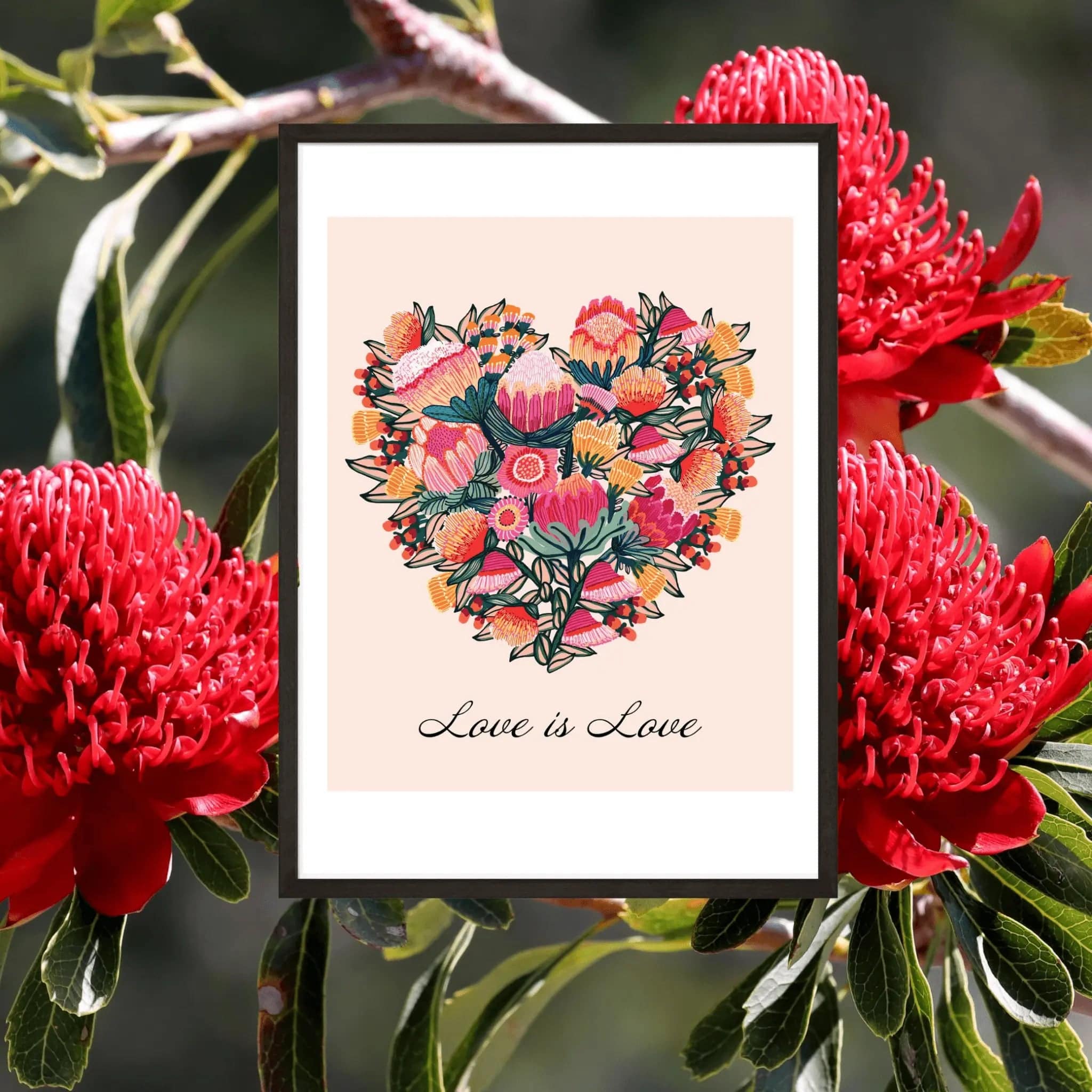 Love is Love Botanical Art Print - LGBTQ+ Pride Wall Decor for Home, Office & Gifts | Romantic Floral Painting for Bedroom & Living Room