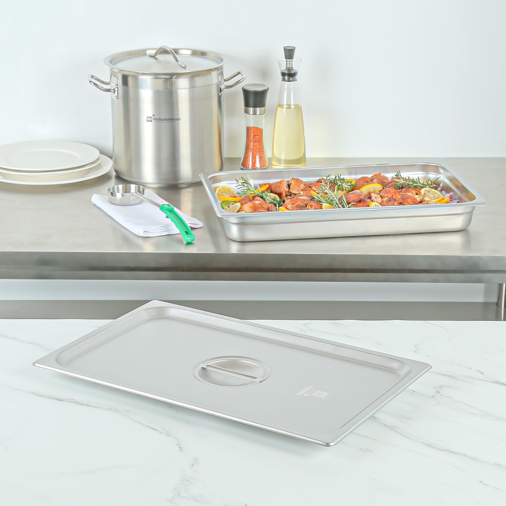 Stainless Steel Steam Table Pan Covers - 20.8 x 12.8 Inch NSF Certified Food Pan Lids with Handle for Commercial Kitchen & Catering | Compatible with Full Size Hotel Pans (Sold Separately) | Perfect for Buffet Serving, Food Warming & Storage