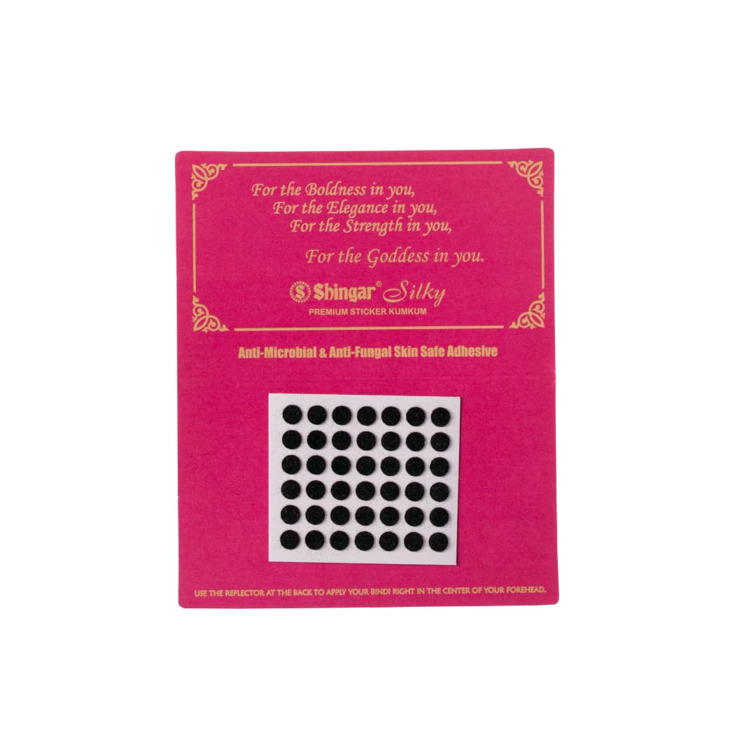 Premium Shingar Silky Kumkum Bindi Stickers for Women – Enriched with Almond & Aloe Extracts | Anti-Microbial, Anti-Fungal & Skin-Safe Adhesive | Pack of 10 Black Bindis (S5) | Perfect for Festivals, Weddings & Daily Wear