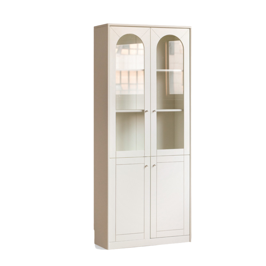 French Cream Style Poplar Solid Wood Bookcase with Glass Door - Whole Wall Combination for Living Room, Office & Library Storage