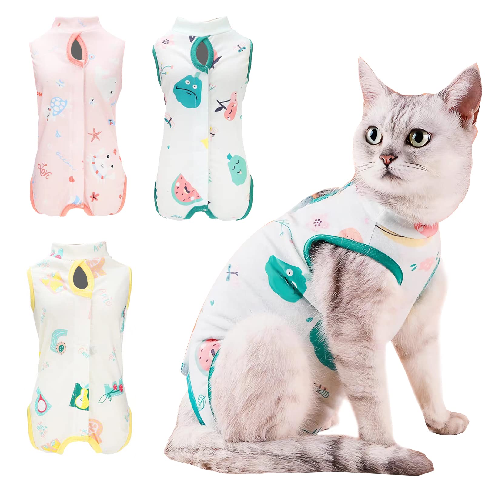 3-Piece Cat Recovery Suit After Surgery - Anti-Licking Wound Protection for Cats & Dogs | Soft E-Collar Alternative for Spay/Neuter, Abdominal Surgery | Female Cat Onesie (Size L) - Perfect for Post-Op Care & Comfort at Home