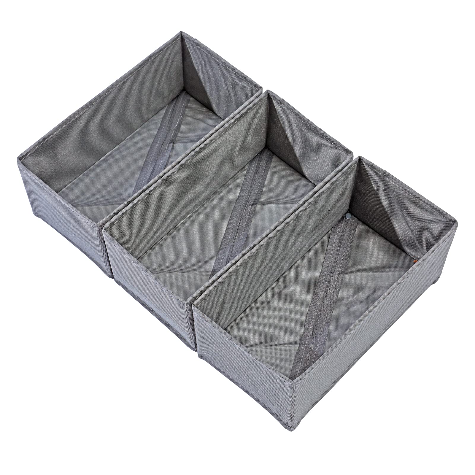 3-Pack Grey Socks Drawer Organizer - Underwear Dividers & Storage Boxes for Panties, Stockings, Leggings | Closet Cabinet Dresser Organization Solution for Small Spaces & Travel