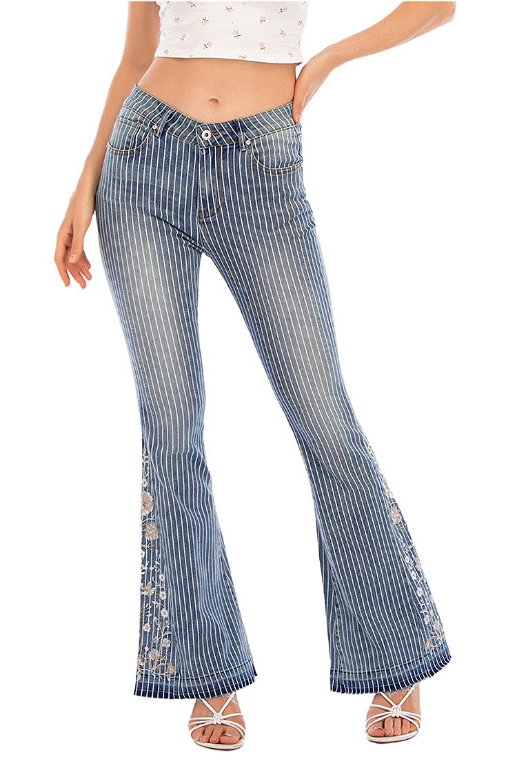 PAODIKUAI Women's Floral Embroidered Patchwork Skinny Jeans - Mid Rise Stretch Denim Pants for Shaping & Comfort | Perfect for Casual Wear, Date Nights & Office Outfits