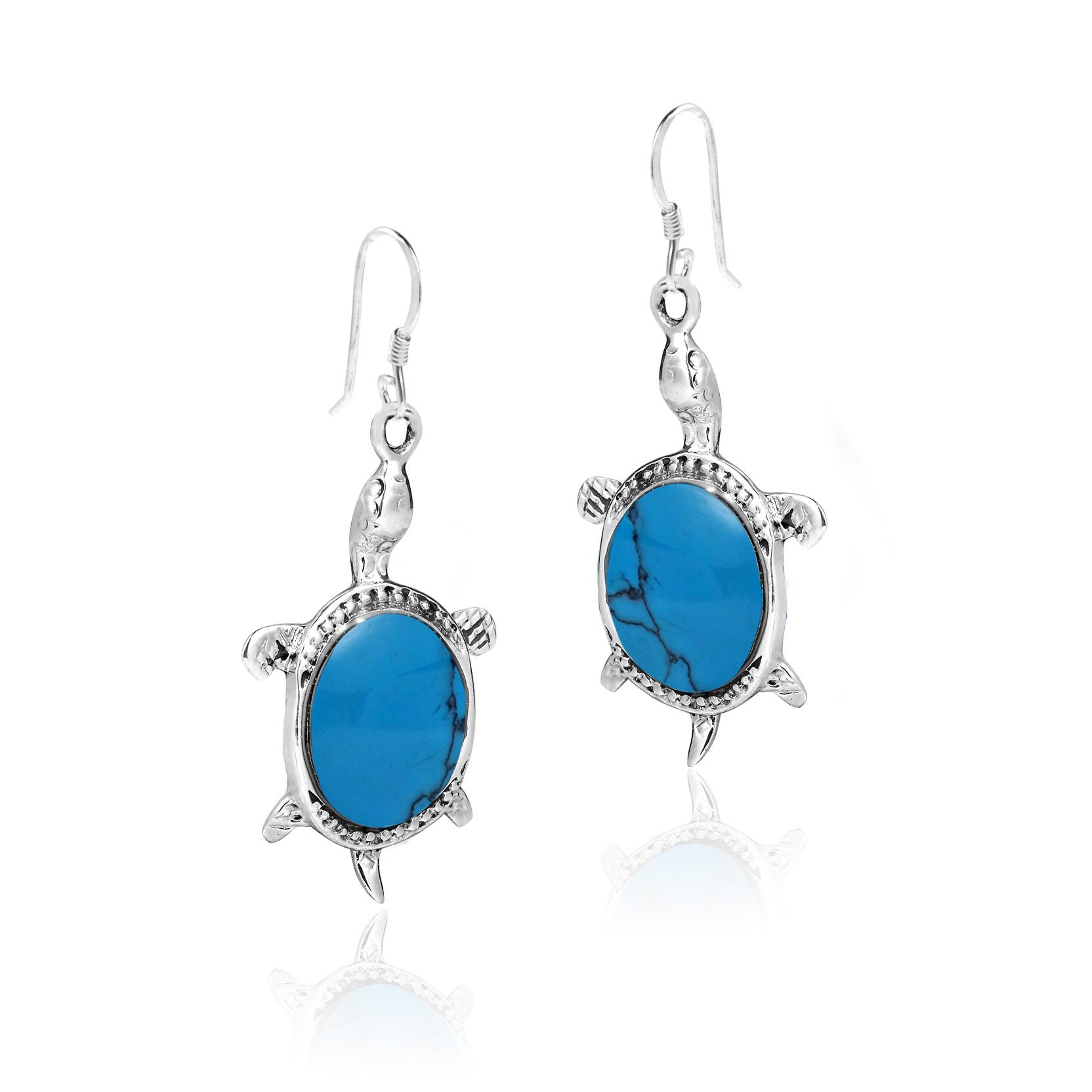 AeraVida Happy Turtles Simulated Turquoise .925 Sterling Silver Jewelry Set | Sea Turtle Necklace & Earrings Gift for Women | Ocean-Themed Jewelry for Beach Lovers | Perfect Birthday Gift for Daughter, Wife or Mom | Ideal for Beach Vacations, Summer Outfits and Boho Style