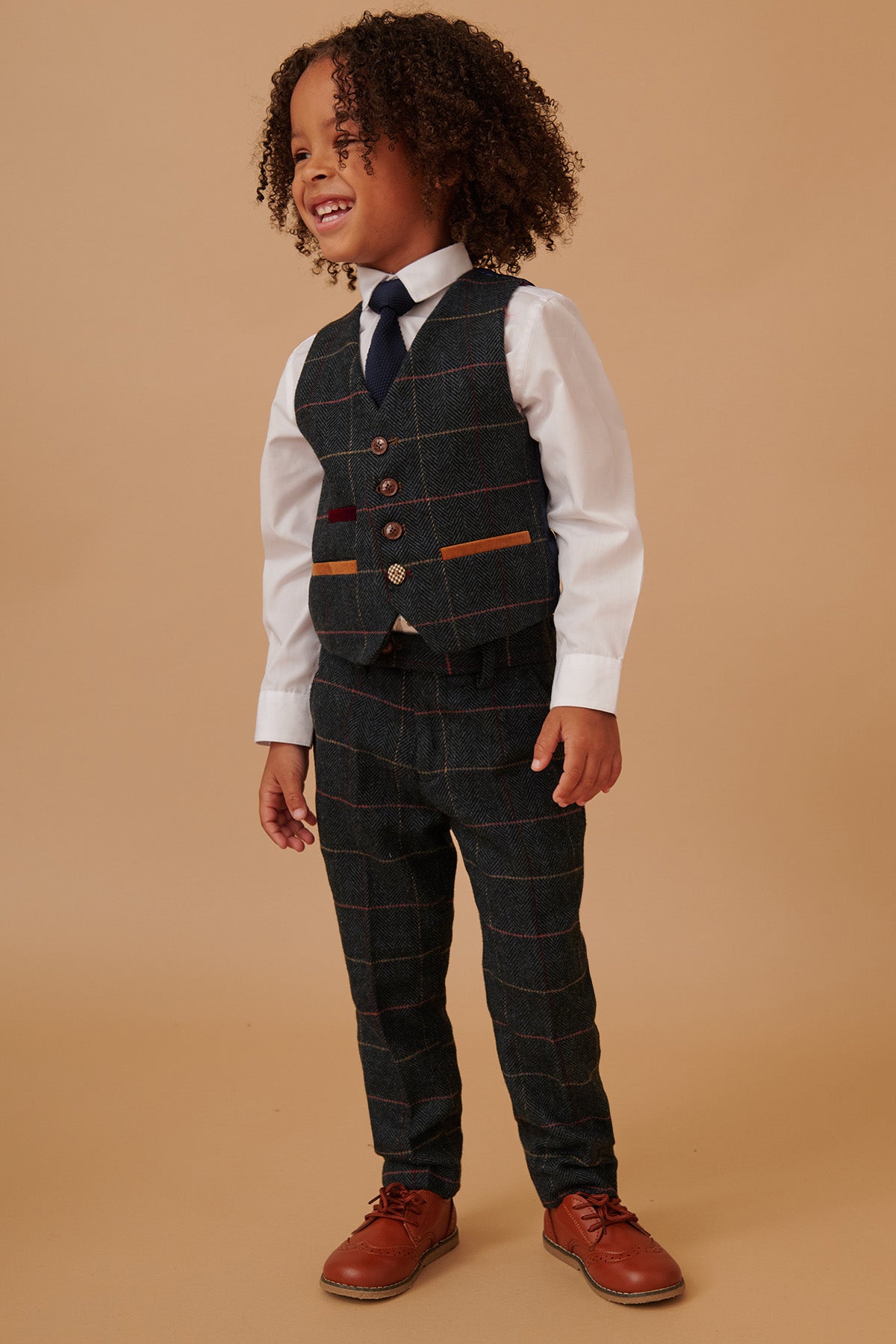 ETON Kids Navy Blue Tweed Check 3-Piece Suit for Boys - Formal Occasions, School Events & Family Photos