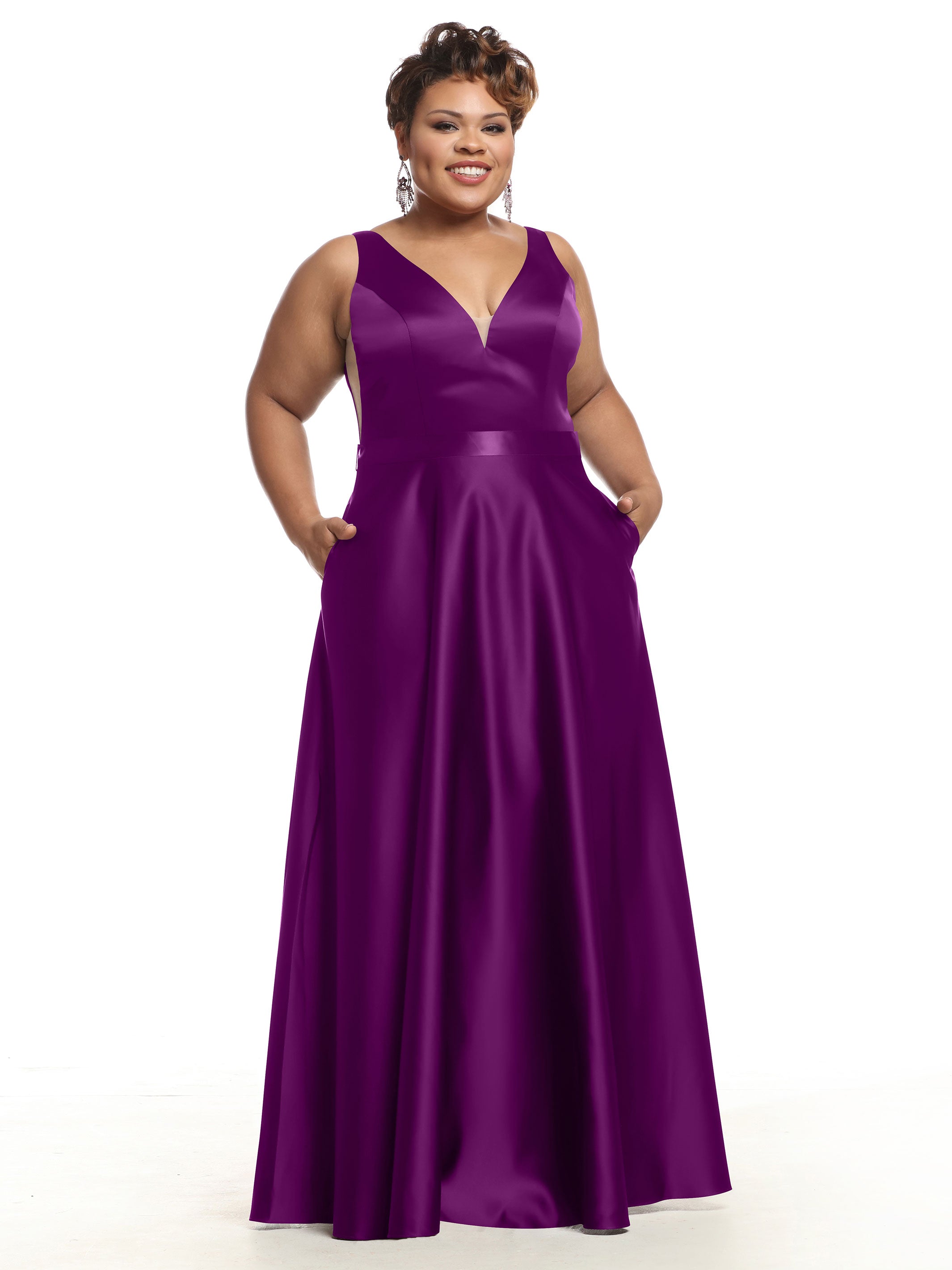 Elegant 80118 Satin A-Line Bridesmaid Dress with V-Neckline & Sash - Perfect for Weddings, Formal Events & Special Occasions