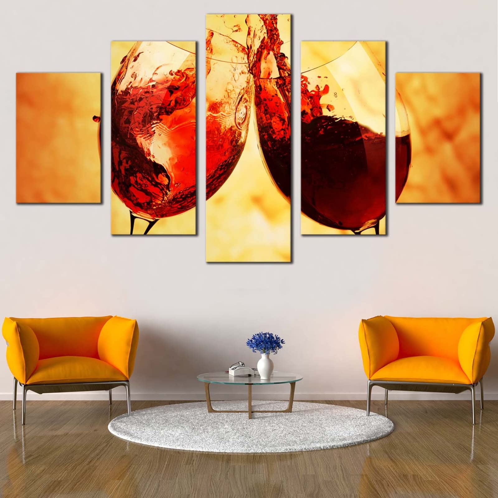 5-Panel Stretched Canvas Print - High Definition Wine Glasses & Cheers Painting - Modern Wall Art for Living Room Decor (60x32in) | Perfect for Dining Room, Bar & Home Entertainment Spaces