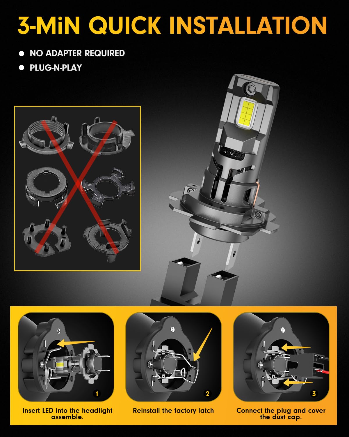 2024 Upgraded H7 LED Bulbs - 30000LM Super Bright 800% Brighter - 6500K Cool White - IP68 Waterproof - Plug & Play with Fan - No Adapter Needed - Perfect for Fog Lights & Headlights - Pack of 2 - Ideal for Night Driving & Off-Road Vehicles