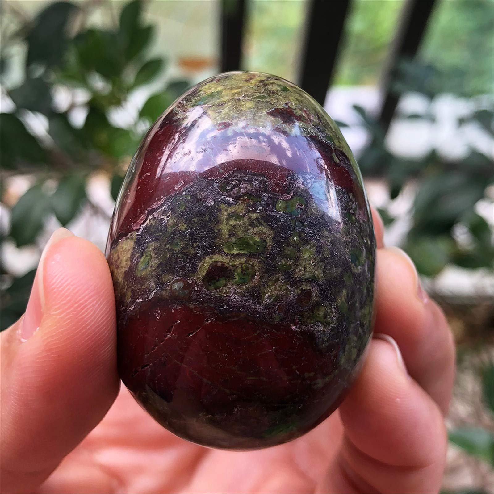 Healing Crystal Stone Egg Figurine - Polished Dragon Bloodstone Easter Egg Sphere with Wooden Stand (1.8 Inch) - Perfect for Meditation, Home Decor & Spiritual Gifts